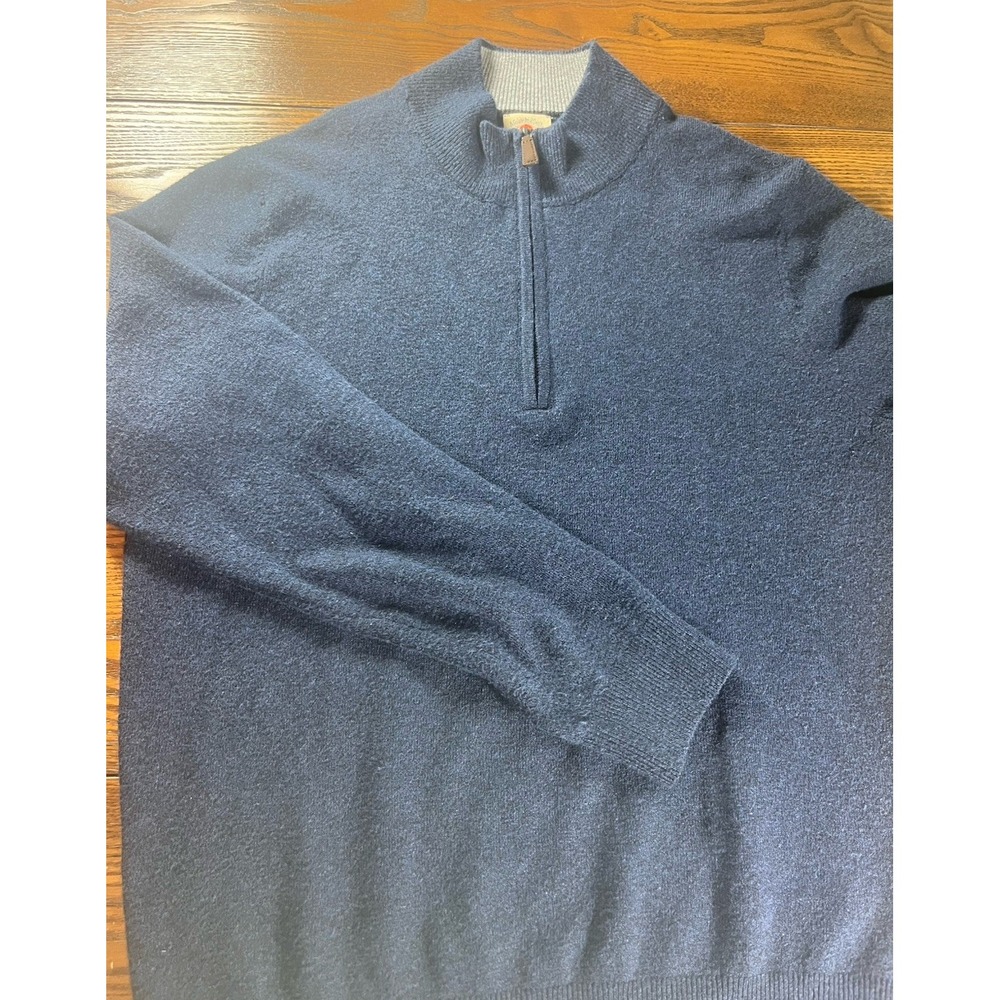 Faherty Brand Mens Navy Blue Organic Cotton Blend Quarter Zip Sweater Sz M EUC